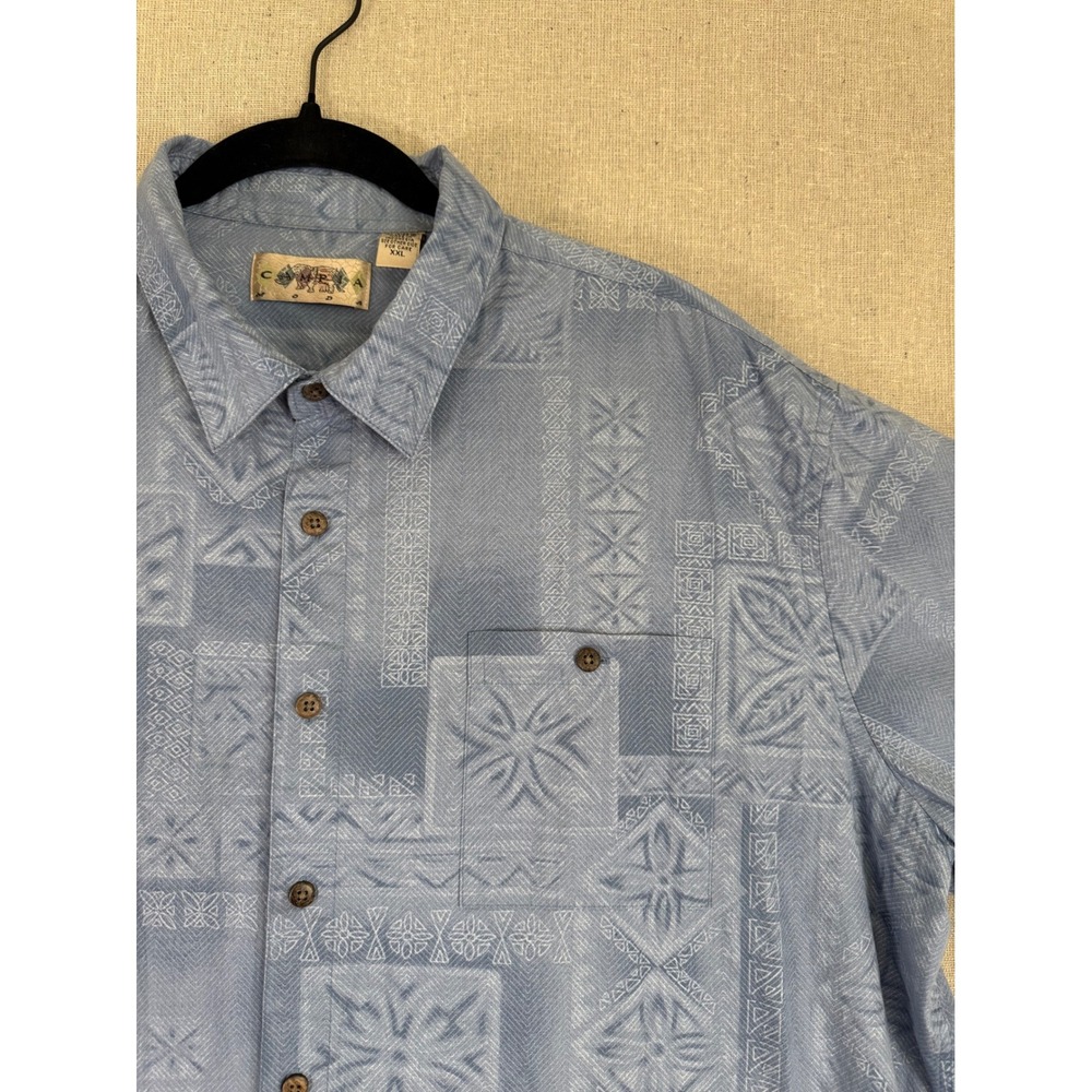 Campia Moda Mens XXL Blue Geometric Tribal Print Cotton Short Sleeve Button Down